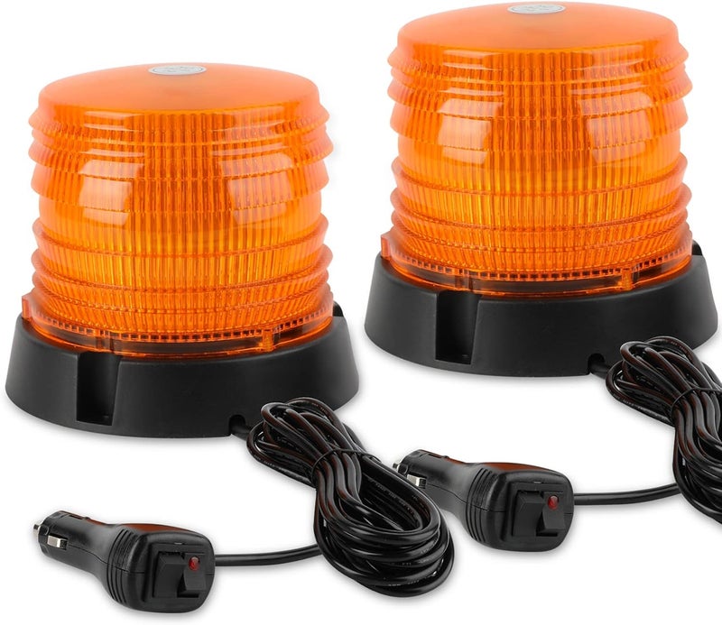 ASPL 2pcs LED Warning Flash Beacon Lights, 60 LED Amber Warning Safety Flashing Strobe Lights with Magnetic and 16 ft Straight Cord for Vehicle Truck Tractor Golf Carts UTV Car Bus,12V-24V - Image 1